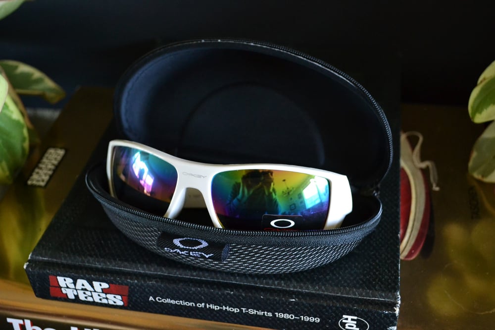 Image of Vintage 1990's Oakley Gascan White & Silver Reflective Sunglasses