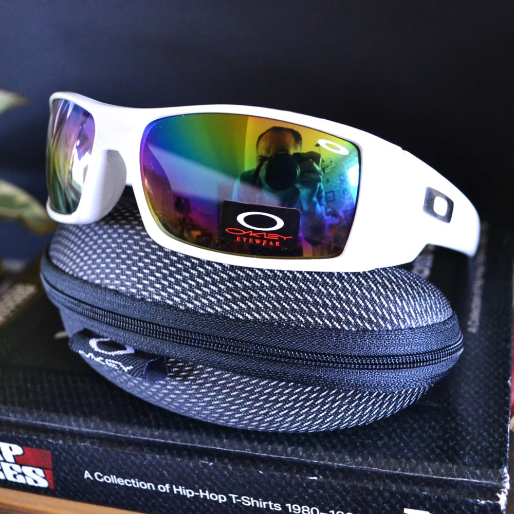 Image of Vintage 1990's Oakley Gascan White & Silver Reflective Sunglasses