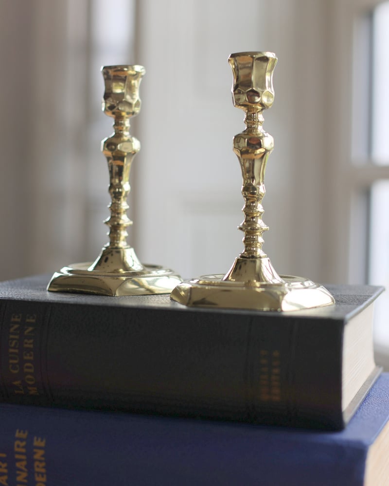 Image of Antique Solid Brass Candlesticks