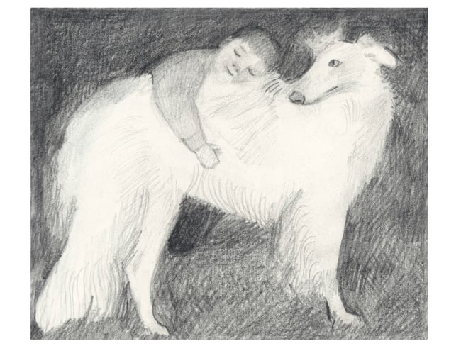 Borzoi and boy ~ Giclee print