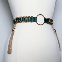 Image 1 of Satin elastic belt with D Rings and chain tassels - Gold