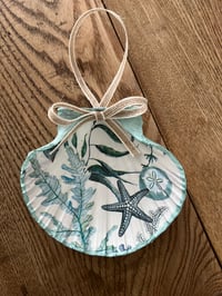 Image 1 of Hanging shell ornament starfish aqua design
