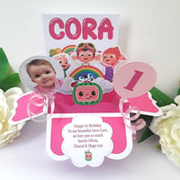 Image 1 of Handmade Personalised Cocomelon Inspired Pop Up Card Box (ANY AGE)