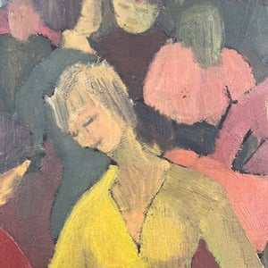 Image of Mid Century, French Oil Painting 'Jazz Club'