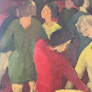 Image of Mid Century, French Oil Painting 'Jazz Club'