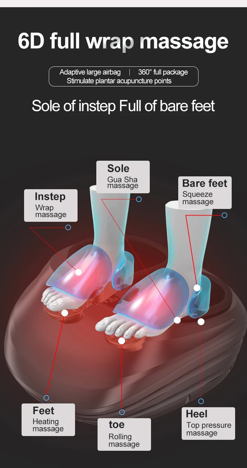 Electric Foot Massage Machine Shiatsu Deep Kneading Air Compression for Health Care Infrared Heating