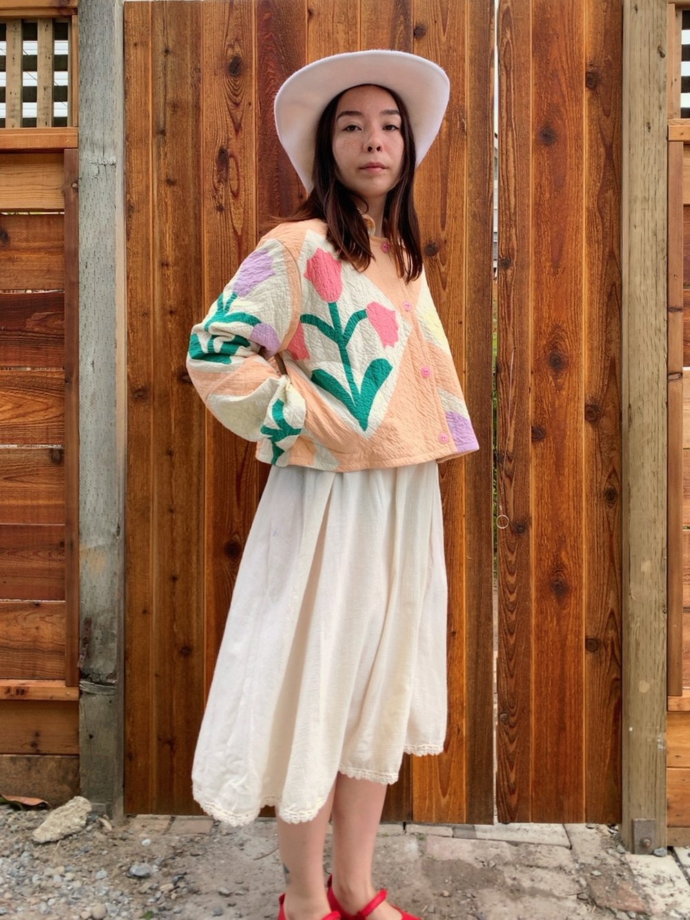 Image of Quilt Cropped Coat — Tulips