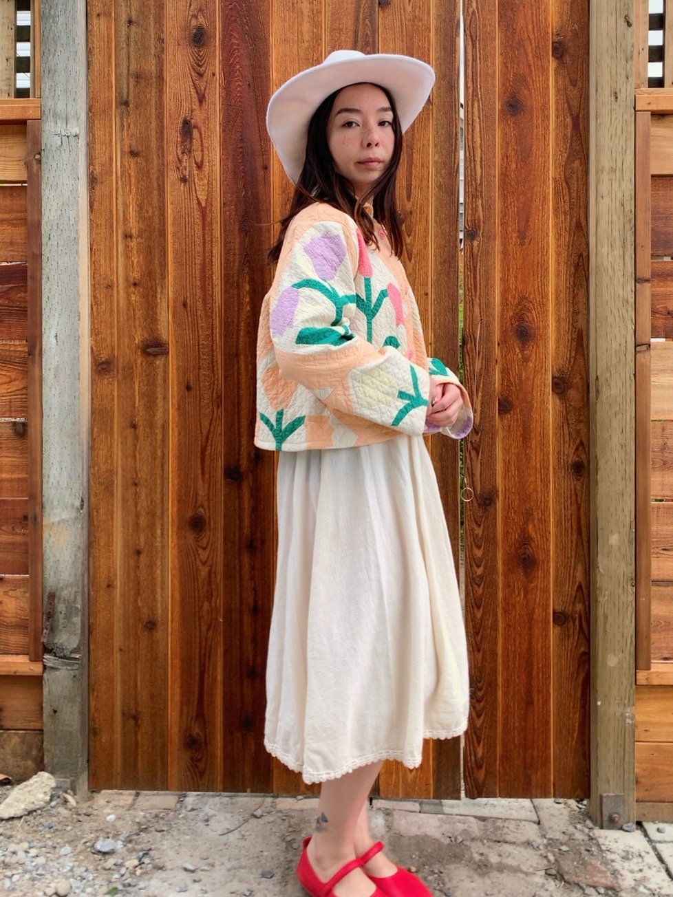 Image of Quilt Cropped Coat — Tulips