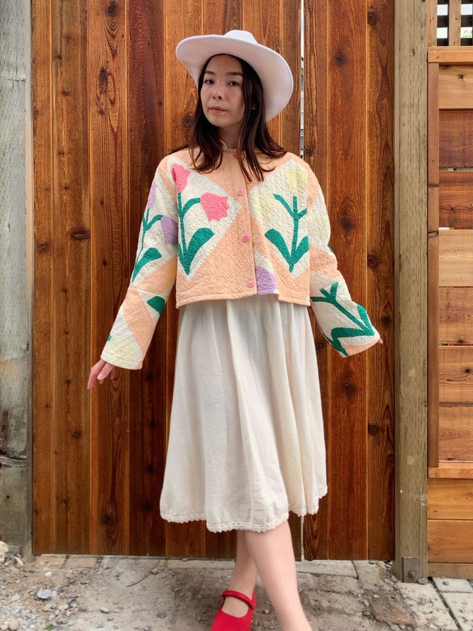 Image of Quilt Cropped Coat — Tulips