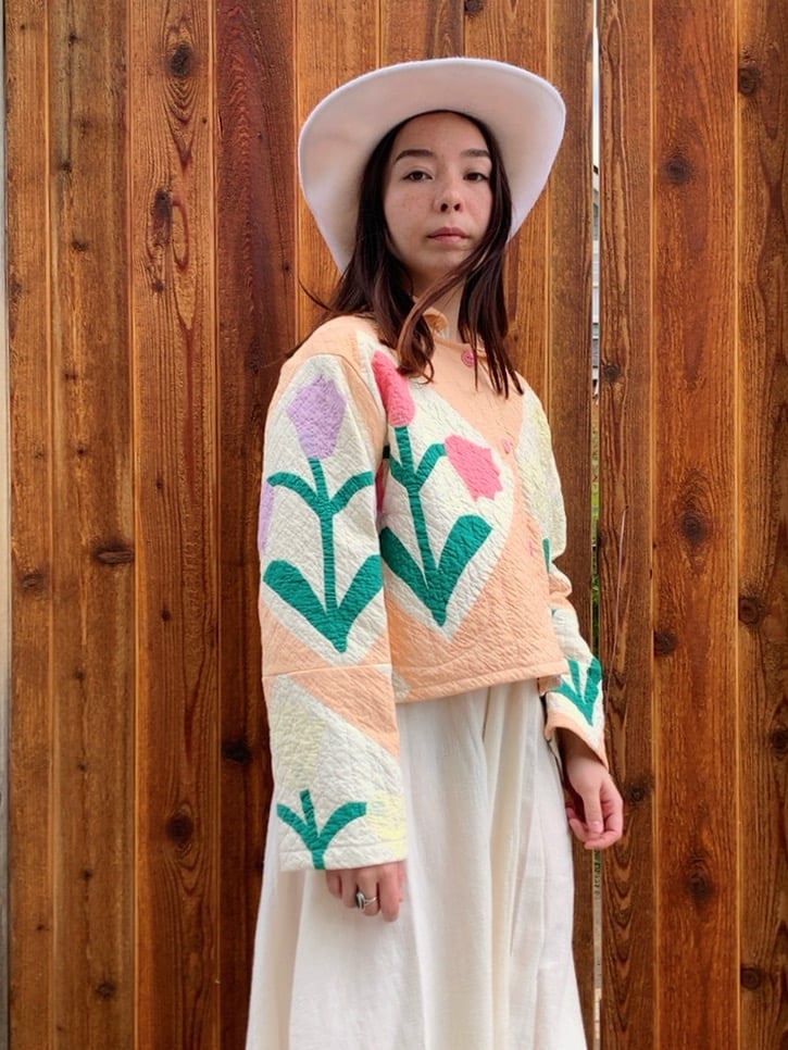 Image of Quilt Cropped Coat — Tulips