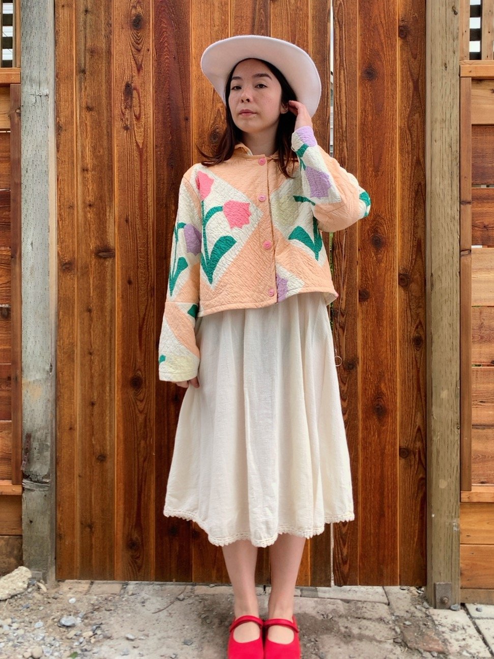 Image of Quilt Cropped Coat — Tulips