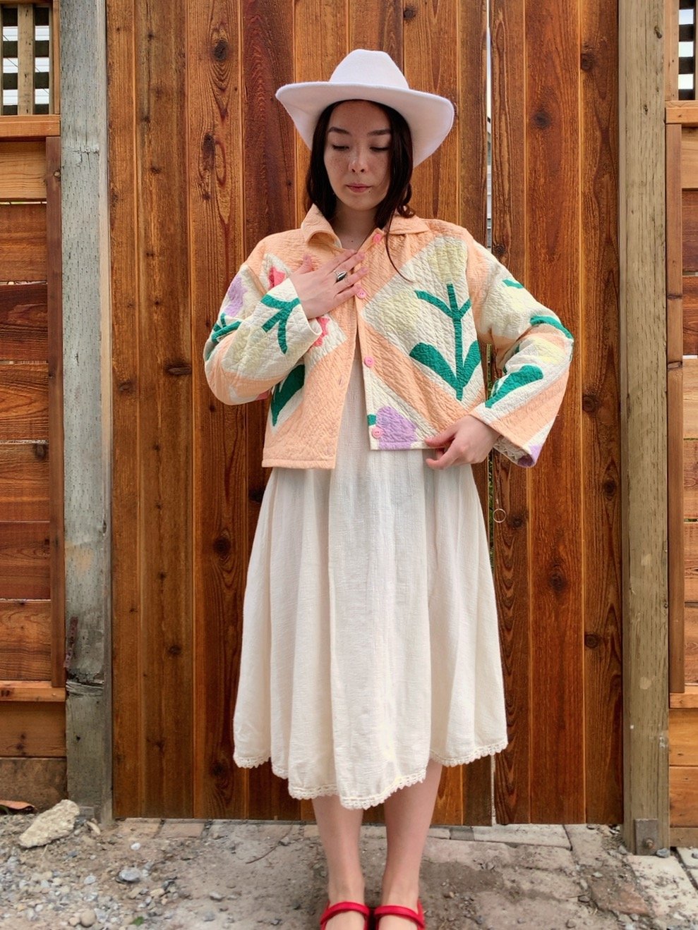 Image of Quilt Cropped Coat — Tulips