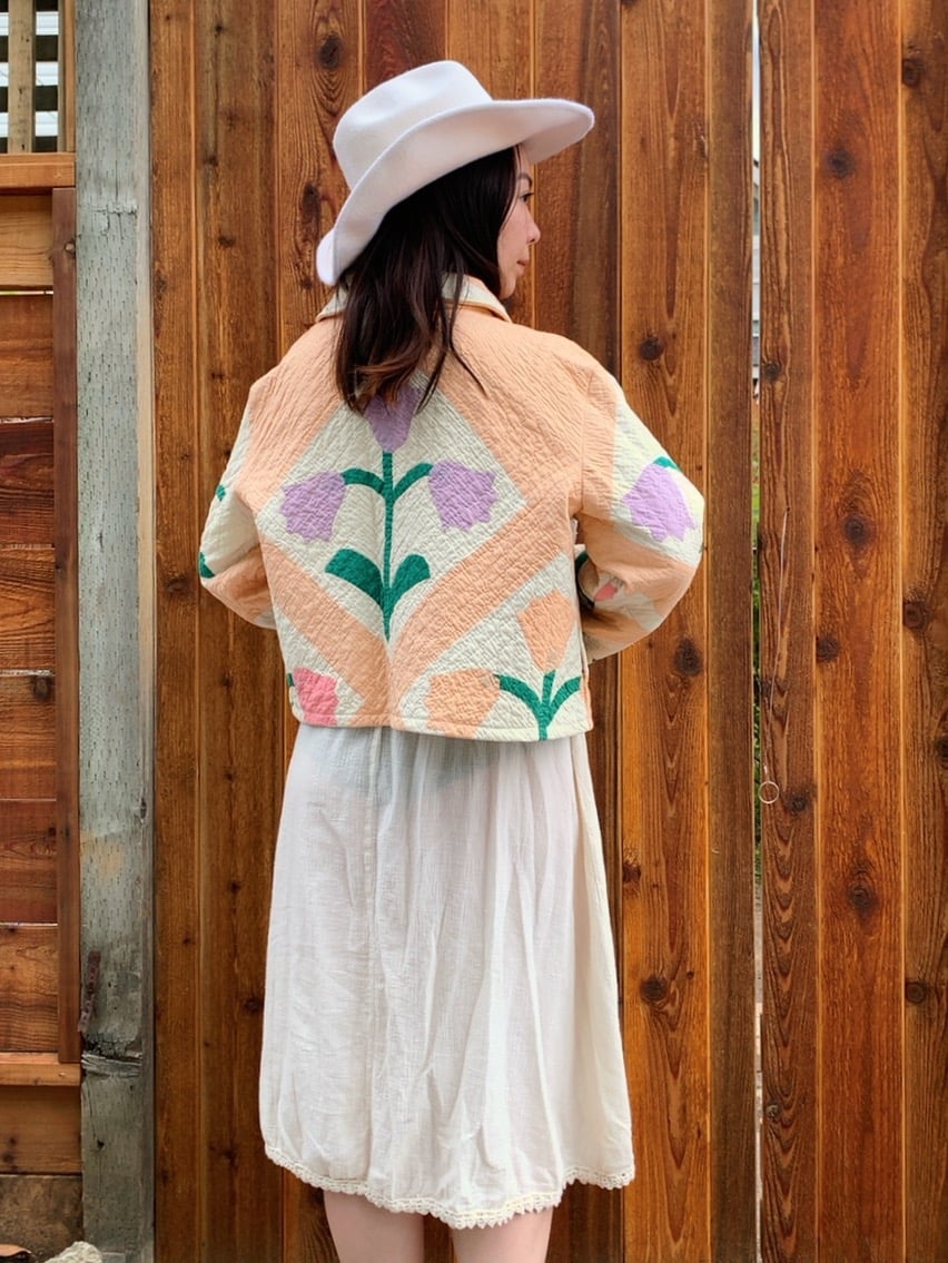 Image of Quilt Cropped Coat — Tulips
