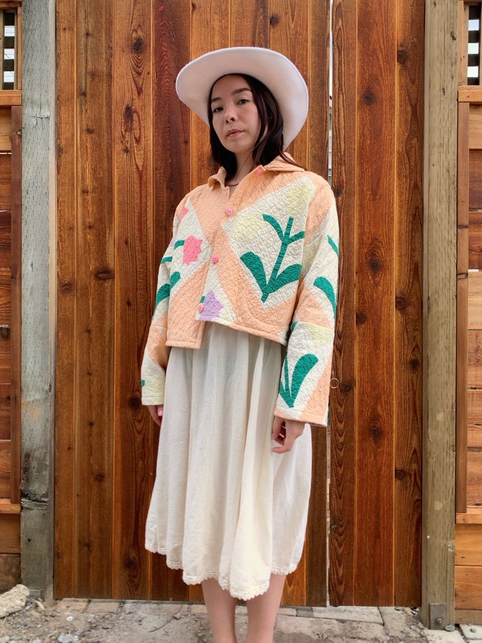 Image of Quilt Cropped Coat — Tulips