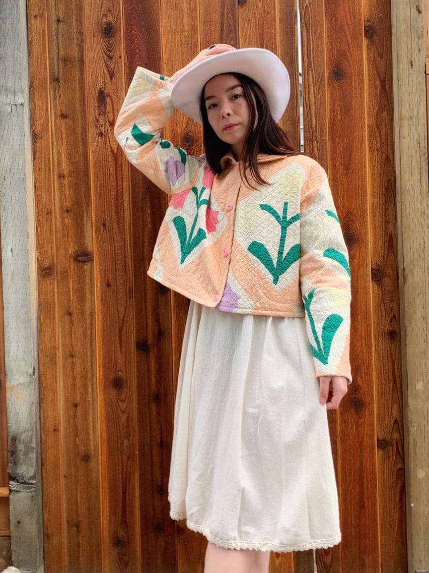 Image of Quilt Cropped Coat — Tulips