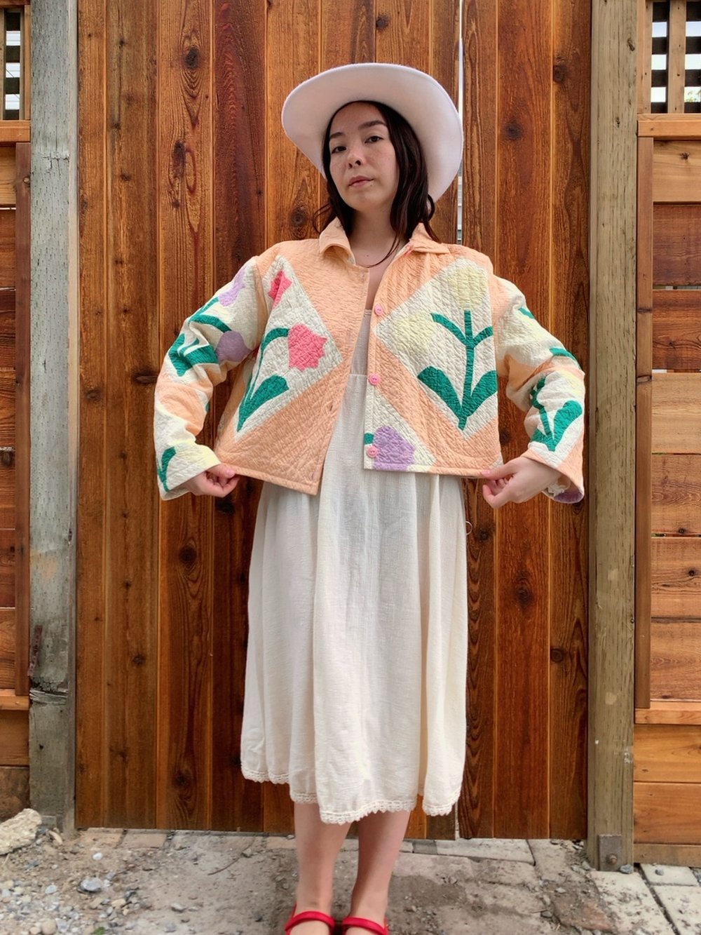 Image of Quilt Cropped Coat — Tulips