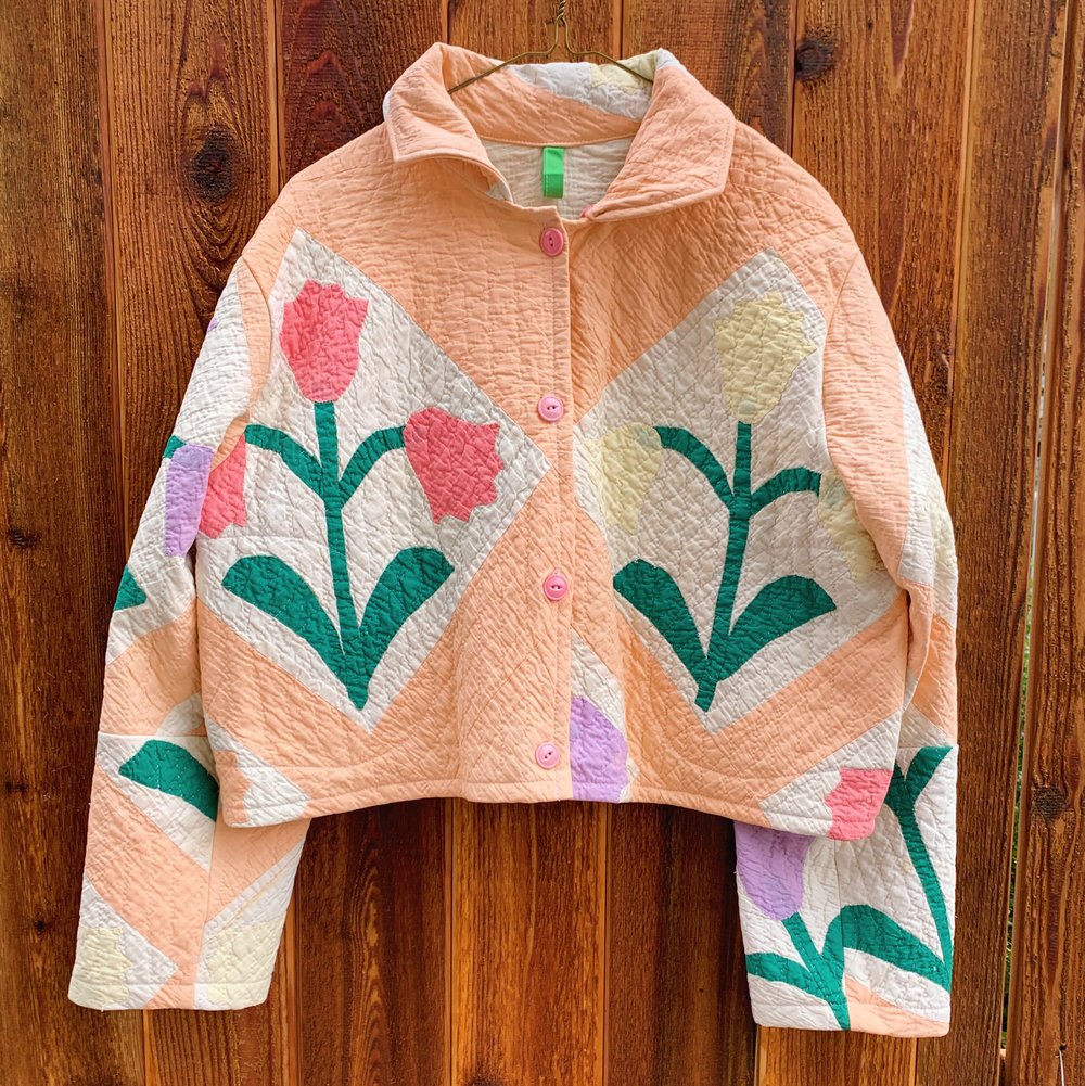 Image of Quilt Cropped Coat — Tulips