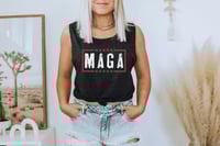 Image 1 of MAGA Distressed - Black Heather - Ladies’ Muscle Tank