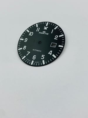 Image of Black fortis gents watch dial,radium glow markers,35mm.fits cal 2824,2846,mint,genuine.