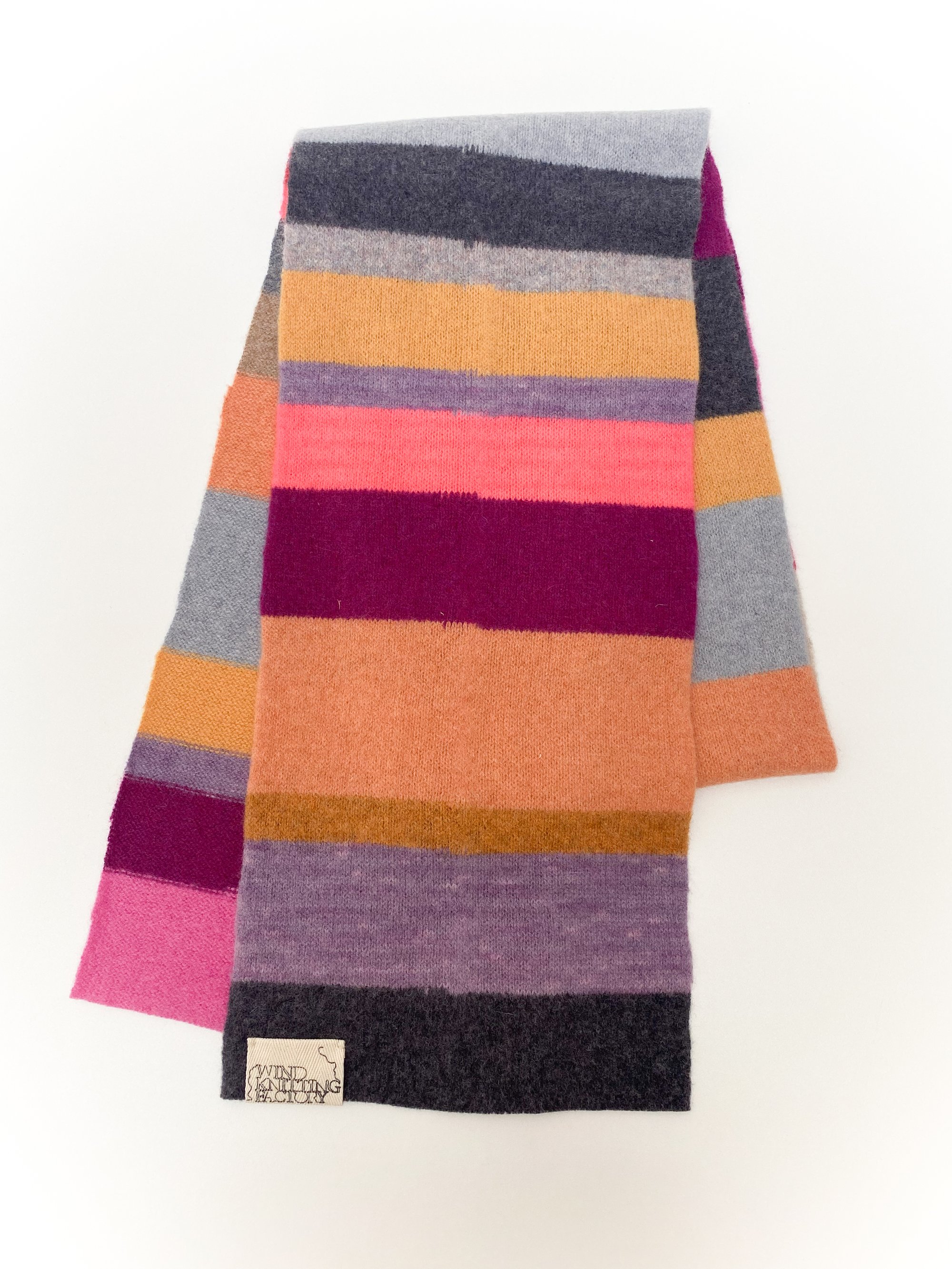 Image of Wind Knitted Scarf orange pink yellow grey purple