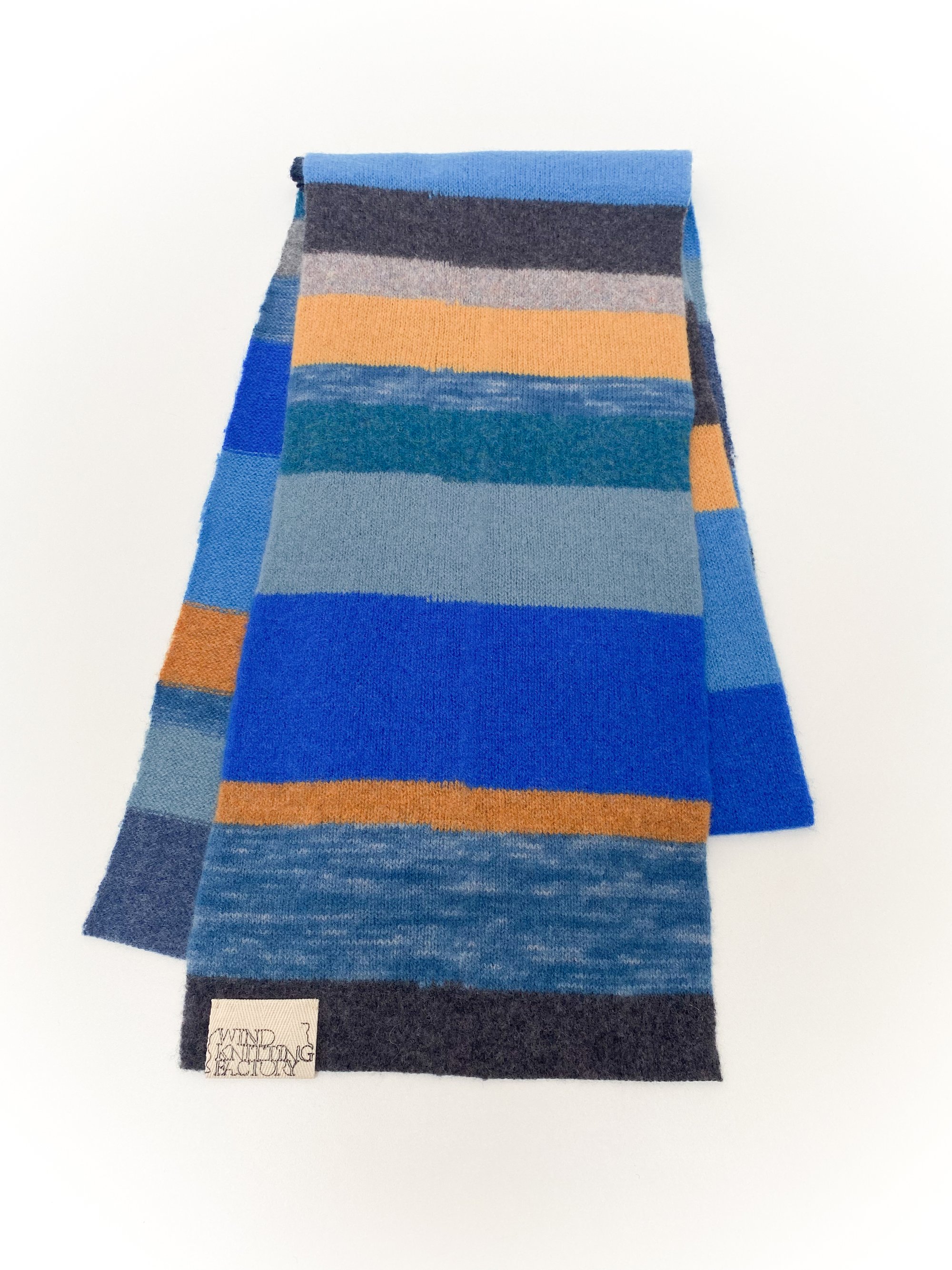 Image of Wind Knitted Scarf yellow kobalt blue grey