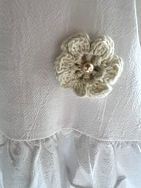 Image 3 of Cotton White Summer Dress with Handmade Crocheted Flower Brooch 