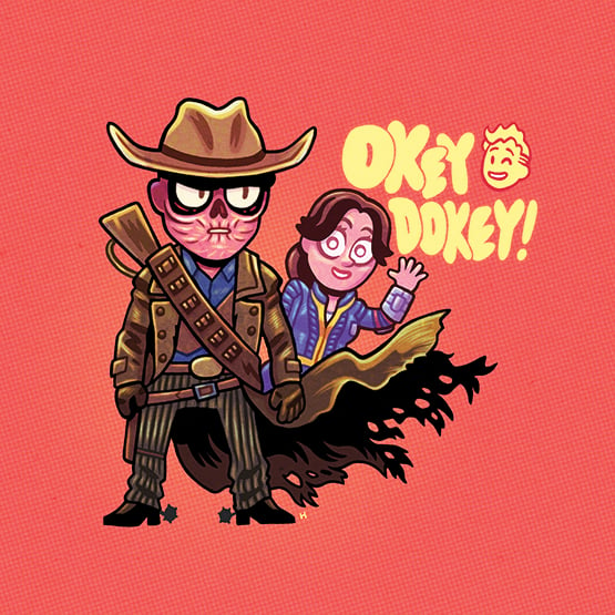 Image of Okey Dokey! Original B/W illustration and archival print.