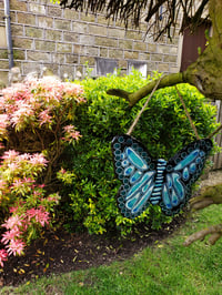 Image 3 of Hand Painted Slate Butterfly ( Blue, White & Turquoise) SOLD