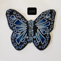 Image 1 of Hnad Painted Slate Butterfly (Blue & White) SOLD