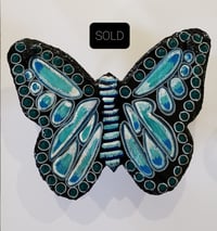 Image 1 of Hand Painted Slate Butterfly ( Blue, White & Turquoise) SOLD