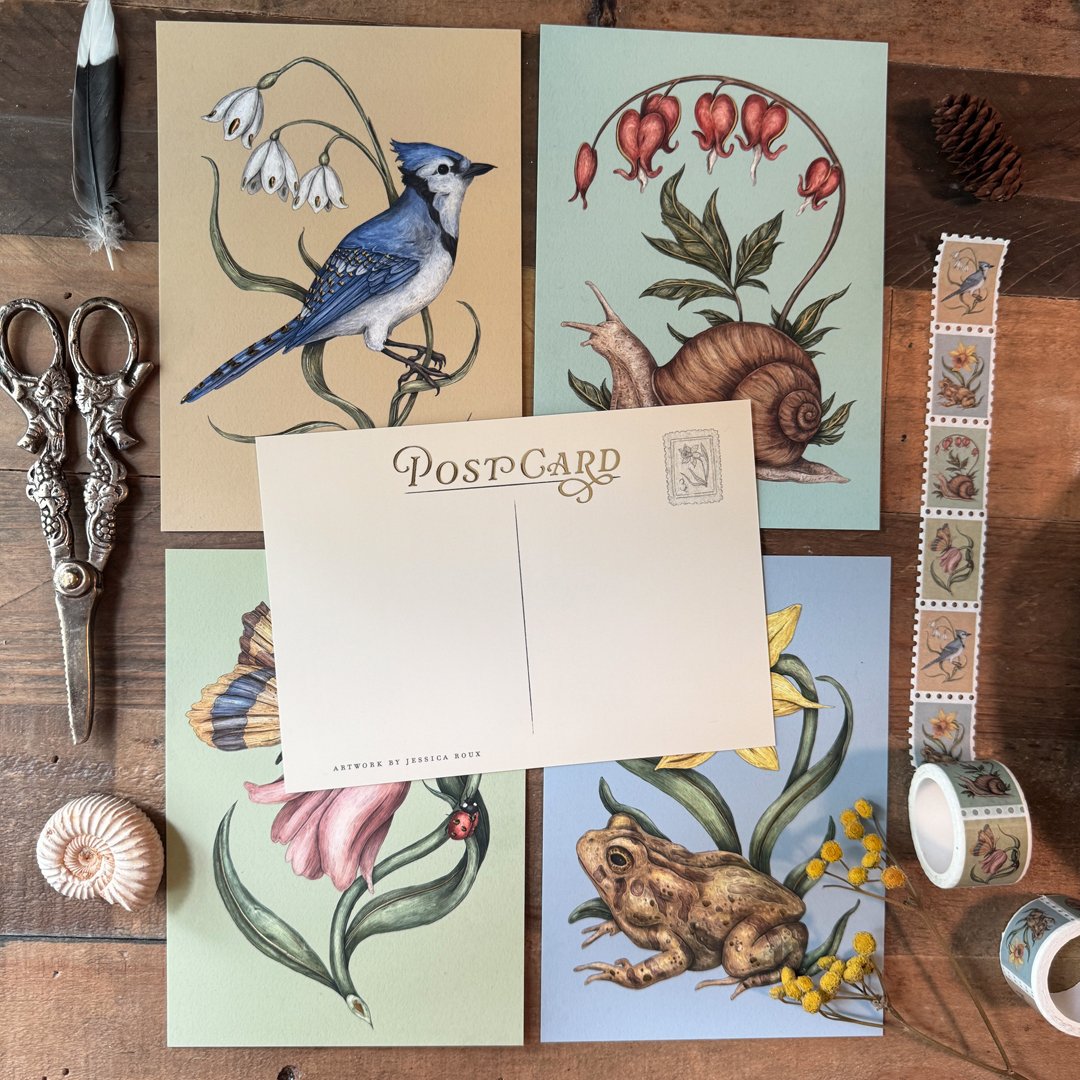 Gold Foil Garden Friends Postcards | Jessica Roux