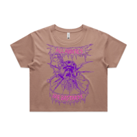 Image 1 of PRE-ORDER - ALL ARBITES ARE BASTARDS, WO'S CROP TEE  HAZY PINK WITH PURPLE AND PINK PRINT