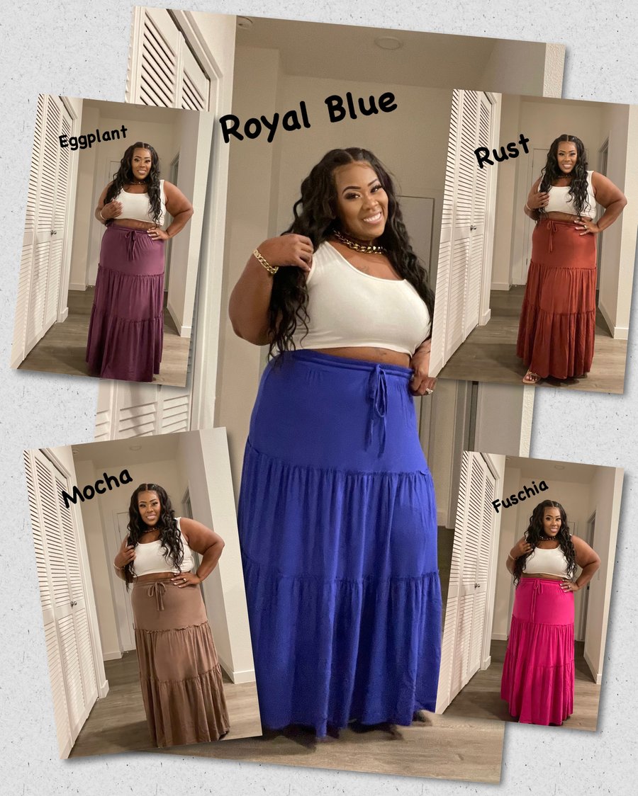 Image of 3PACK PLUS SIZE TIERED RUFFLE RAW HEM MAXI SKIRT-FUSCHIA