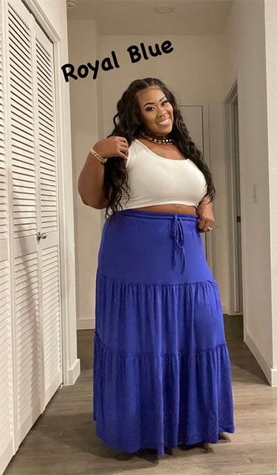 Image of 3PACK PLUS SIZE TIERED RUFFLE RAW HEM MAXI SKIRT-ROYAL BLUE