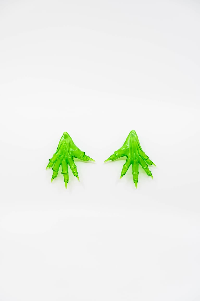 GREEN RESIN PAW EARRINGS 