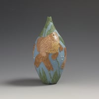 Image 4 of Orange & turquoise fancy fish sgraffito vessel 