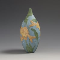 Image 4 of Yellow & turquoise goldfish sgraffito vessel 