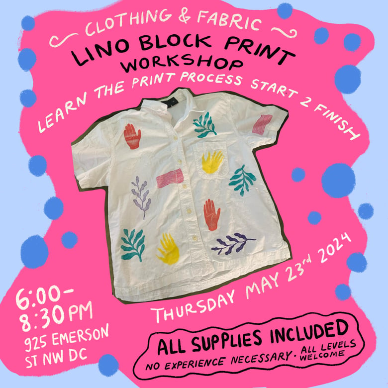 Image of *Clothing and Fabric* Lino Block Print Workshop Wednesday May 23rd