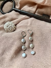 Image 1 of The Moon Gray Freshwater Coin Pearl Sterling Silver Leverback Handmade Earrings