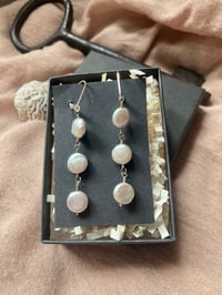 Image 3 of The Moon Gray Freshwater Coin Pearl Sterling Silver Leverback Handmade Earrings