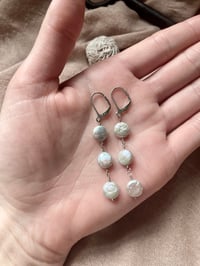 Image 4 of The Moon Gray Freshwater Coin Pearl Sterling Silver Leverback Handmade Earrings