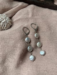 Image 2 of The Moon Gray Freshwater Coin Pearl Sterling Silver Leverback Handmade Earrings