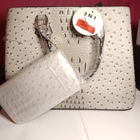 Image 2 of Faux Ostrich Satchel Bag