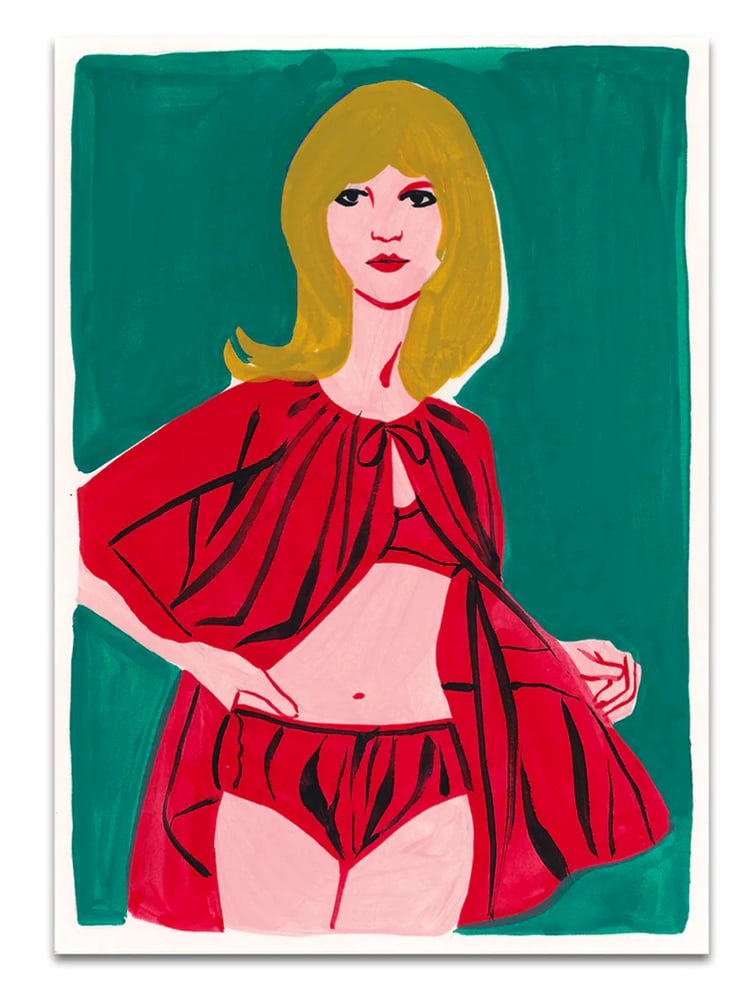Image of Hand painted postcard - Red Nightie