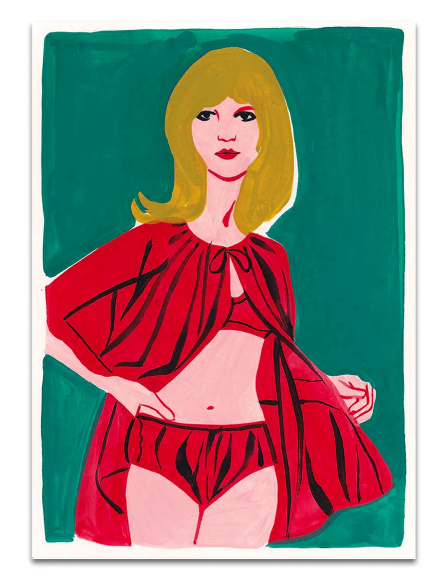 Image of Hand painted postcard - Red Nightie