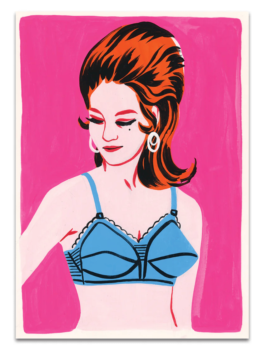 Image of Hand painted postcard - Blue Bra