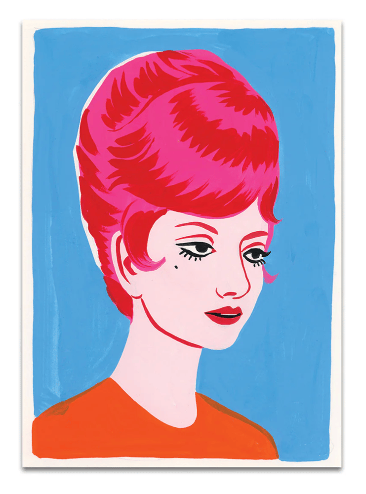Image of Hand painted postcard - Pink Bouffant