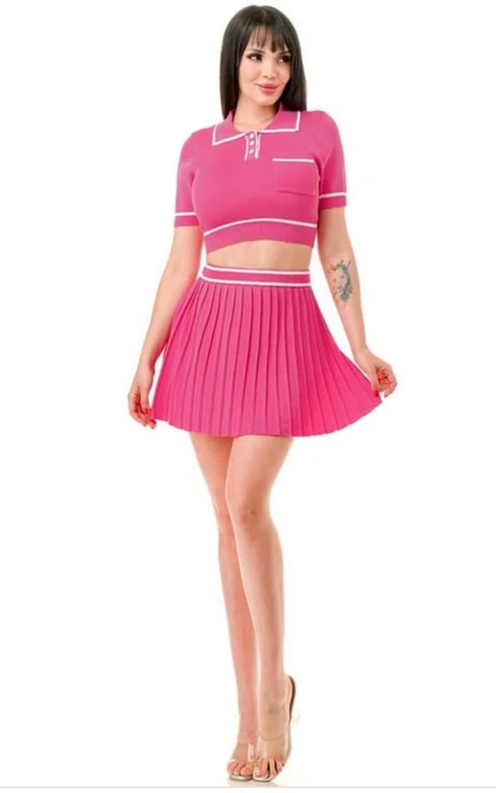Image of Pink & White Tennis Skirt Set 