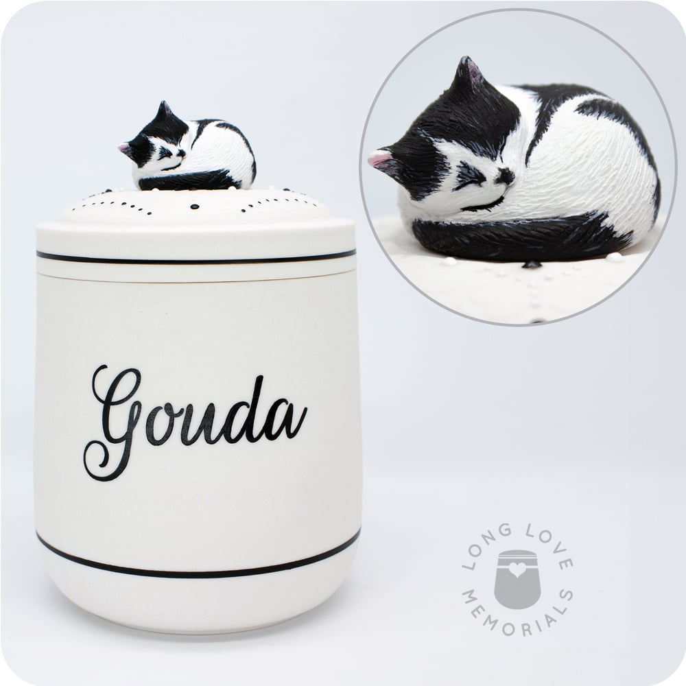 Image of Tuxedo Cat Urn, Custom Urn for Your Black and White Cat
