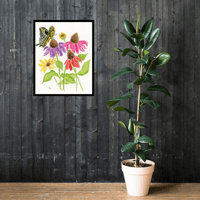 Image 1 of Yellow Swallowtail in the coneflowers- Poster Print